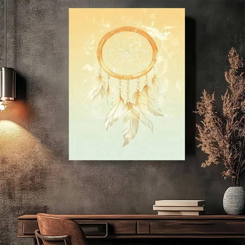 Beautiful Bohemian Dreamcatcher Modern Painting 40x60cm Metal Print Ready to Hang - Bella Home Decor
