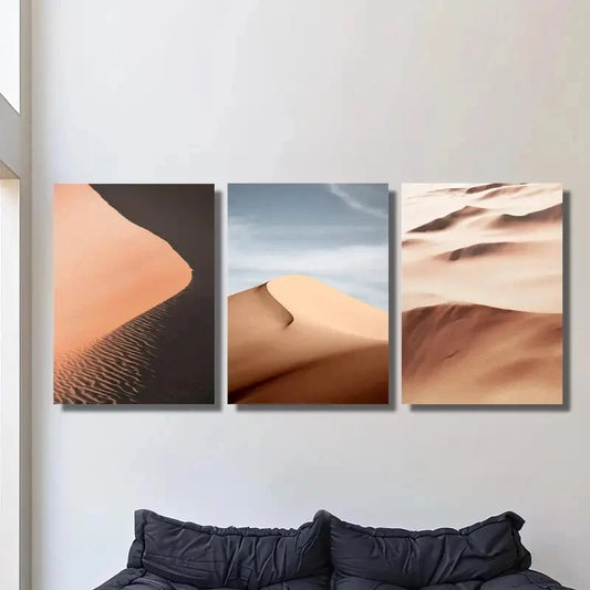 3pcs Namibia sand dunes, desert landscape Metal Print Ready to Hang Art