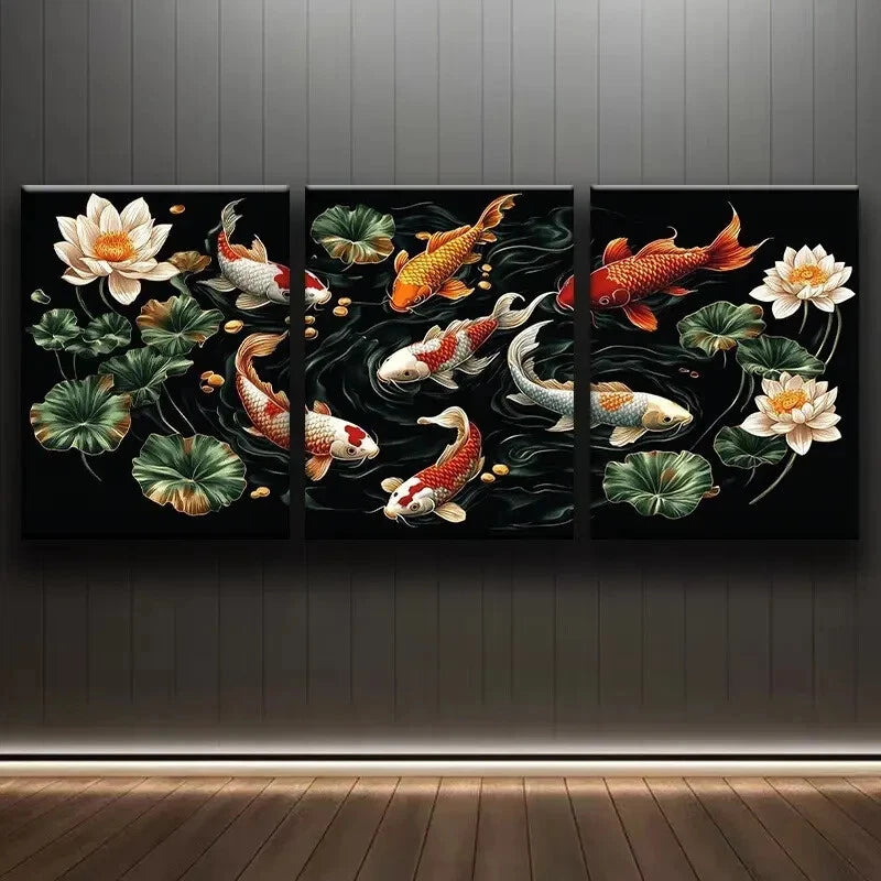 3pcs Abstract Golden Tree with Autumn Leaves Dark Metal Print Ready to Hang Art - Bella Home Decor