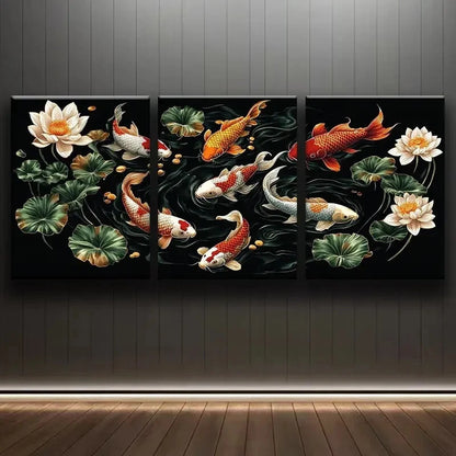 3pcs Abstract Golden Tree with Autumn Leaves Dark Metal Print Ready to Hang Art - Bella Home Decor