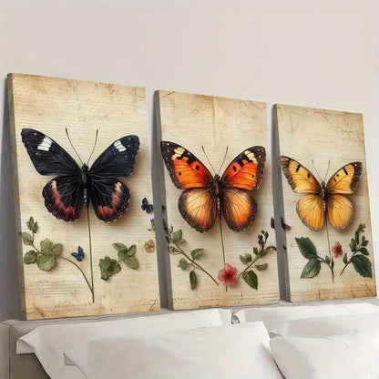 3pcs Insects and trees Rustic Aesthetic Antique  Wall Art Set Canvas Framed 50x70cm - High Quality Print 100% Australian Made Wall Canvas Ready to Hang
