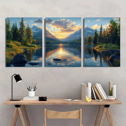 3pcs Nature Mountain Lake Scene Metal Print Ready to Hang Art - Bella Home Decor