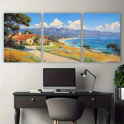 3pcs Monterey Bay Painting California Coastline Metal Print Ready to Hang Art - Bella Home Decor