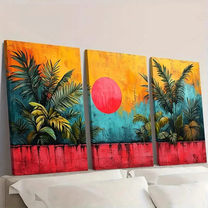3pcs Leaves Abstract Shapes Illustration LA   Framed Wall Art Set Canvas Framed 50x70cm - High Quality Print 100% Australian Made Wall Canvas Ready to Hang