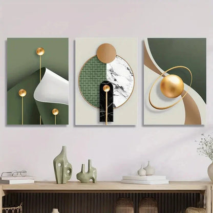 3pcs Abstract Luxury Golden Geometry Printing Metal Print Ready to Hang Art - Bella Home Decor