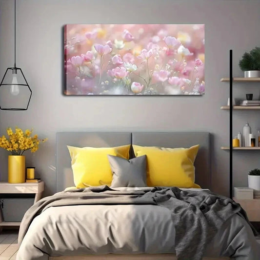 Minimalist Pink White Flower Wall Art Canvas Office Home Room Framed 120x60cm