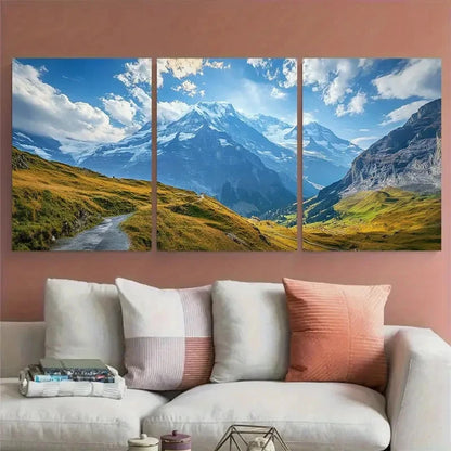 3pcs Jungfraujoch Swiss Peaks Illustration Metal Print Ready to Hang Art - Bella Home Decor