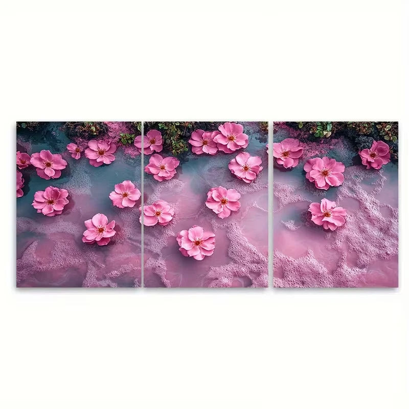 3pcs Aerial Drone Senegal's Pink Lac Rose Metal Print Ready to Hang Art - Bella Home Decor
