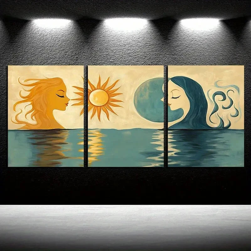 3pcs Couples on The Water Surface Illustration Metal Print Ready to Hang Art - Bella Home Decor