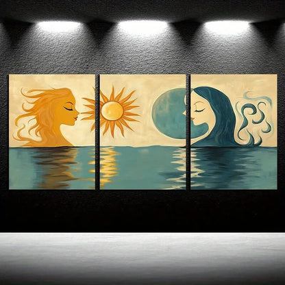 3pcs Couples on The Water Surface Illustration Metal Print Ready to Hang Art - Bella Home Decor