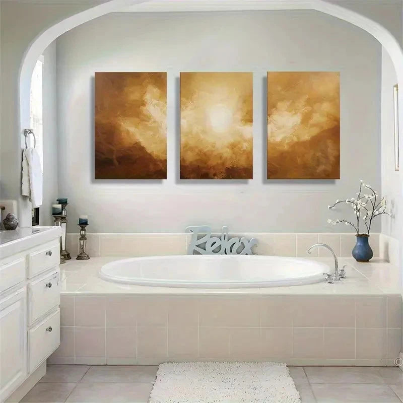 3pcs Glamorous Golden Sunlight Abstract Metal Print Ready to Hang Art - Bella Home Decor
