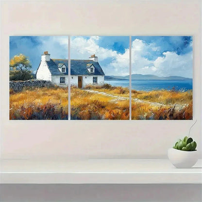 3pcs Scottish Cottage Painting Isle Pf Sky Metal Print Ready to Hang Art - Bella Home Decor