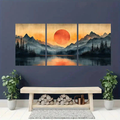 3pcs Abstract Vintage Landscape Art Metal Print Ready to Hang Art - Bella Home Decor