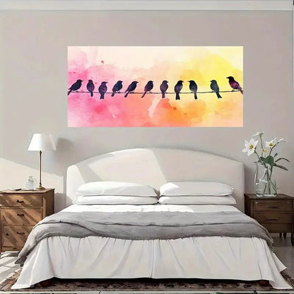 Watercolor Birds On Wire Wall Art Canvas Office Home Room Framed 120x60cm