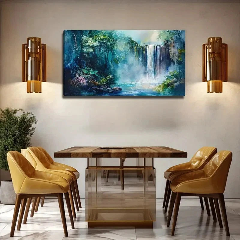 Waterfall Quiet Forest Perfect Wall Art Canvas Office Home Room Framed 120x60cm