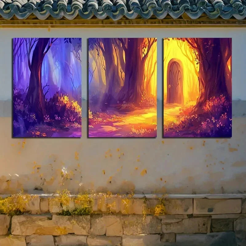 3pcs Vibrant Fantasy Vivid Nature Forest Scene Metal Print Ready to Hang Art - Bella Home Decor