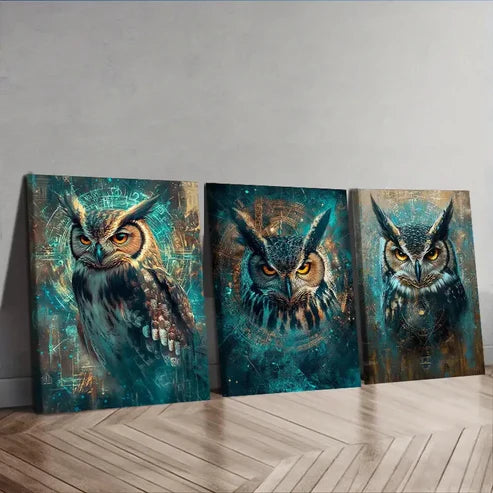 3pcs A Mysterious Owl Wall Art Set Canvas Unframed - High Quality Print 100% Australian Made Wall Canvas