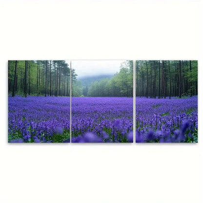 3pcs Blooming Meadows Forest of Purple Bluebells Wall Art Set Canvas Framed 40x60cm - High Quality Print 100% Australian Made Wall Canvas Ready to Hang - Bella Home Decor