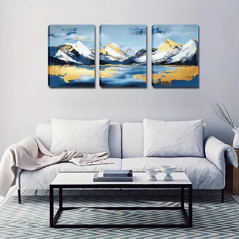 3pcs White Hillside with Golden Touch, Eco-Style Wall Art Set Canvas Unframed - High Quality Print 100% Australian Made Wall Canvas