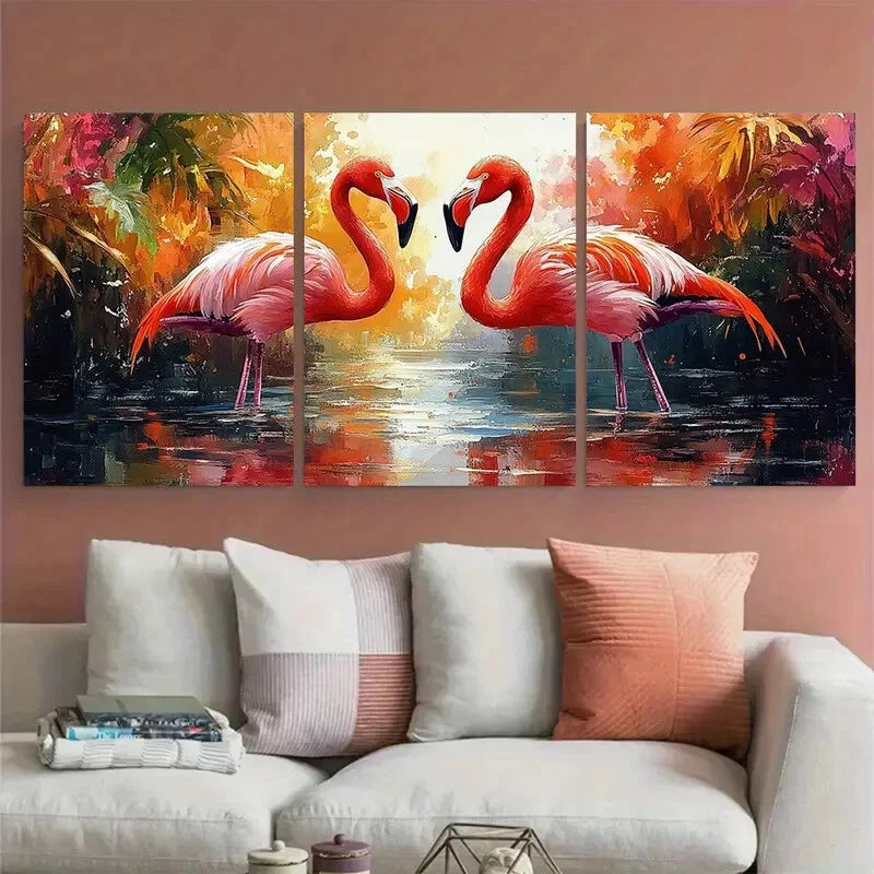 3pcs Vibrant Watercolor Flamingo Illustration Metal Print Ready to Hang Art - Bella Home Decor