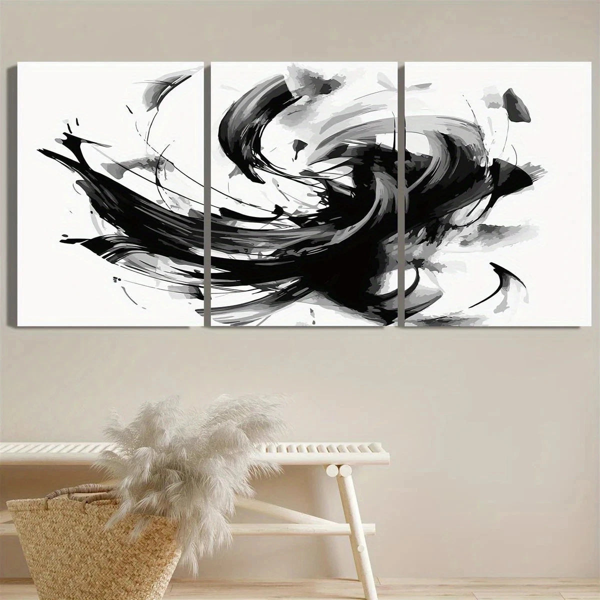 3pcs Black and White Abstract Metal Print Ready to Hang Art - Bella Home Decor