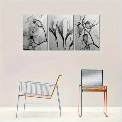 3pcs Modern Abstract Black & White Floral Wall Art Set Canvas Framed 40x60cm - High Quality Print 100% Australian Made Wall Canvas Ready to Hang