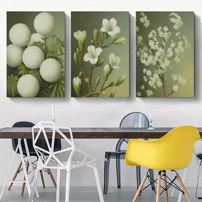 3pcs White Flowers, Green Leaves Wall Art Set Canvas Unframed - High Quality Print 100% Australian Made Wall Canvas