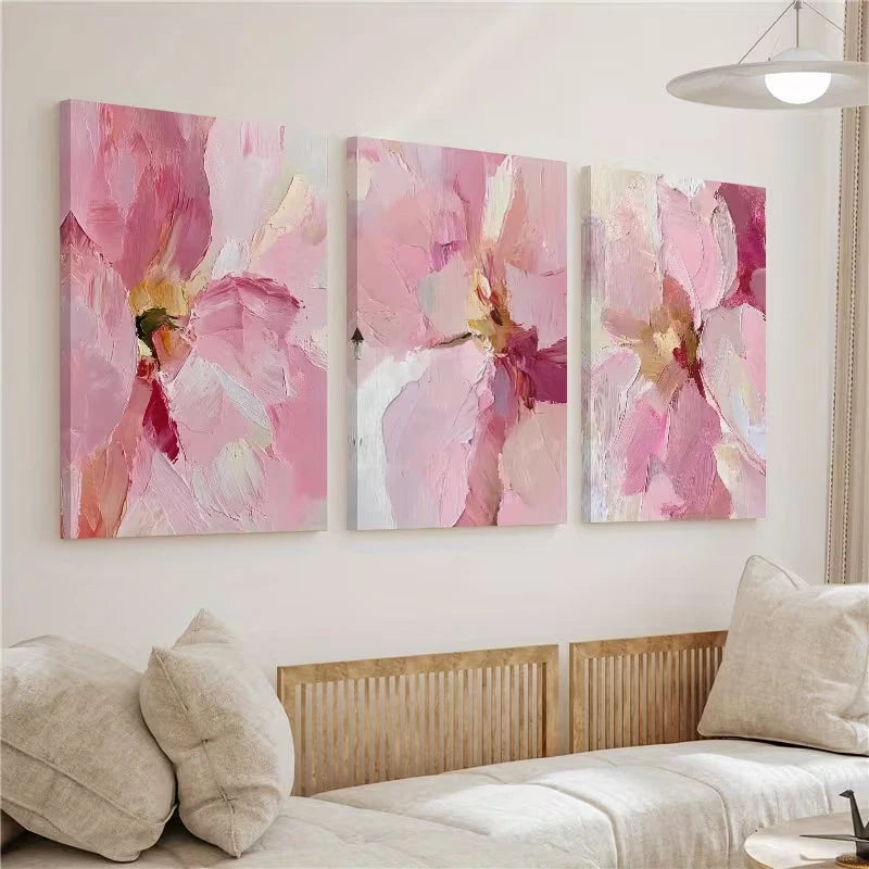 3pcs Abstract Pink Flowers  Wall Art Set Canvas Framed 50x70cm - High Quality Print 100% Australian Made Wall Canvas Ready to Hang - Bella Home Decor