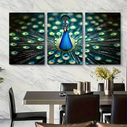 3pcs Vibrant Pea Rooster Feather Macro Perfect Wall Art Set Canvas Framed 50x70cm - High Quality Print 100% Australian Made Wall Canvas Ready to Hang