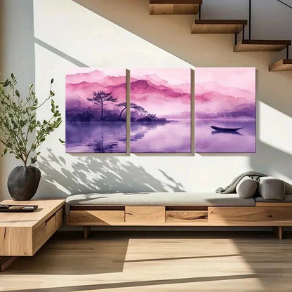 3pcs Traditional Chinese Landscape Boat & Lake Wall Art Set Canvas Framed 40x60cm - High Quality Print 100% Australian Made Wall Canvas Ready to Hang - Bella Home Decor