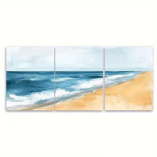 3pcs Minimalist Beach Abstract Wall Art Set Canvas Framed 40x60cm - High Quality Print 100% Australian Made Wall Canvas Ready to Hang