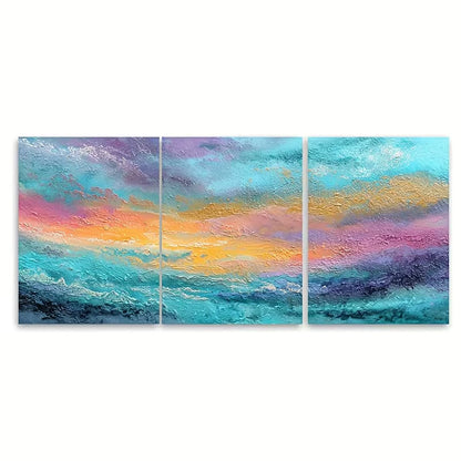 3pcs Abstract Seascape Oil Painting Metal Print Ready to Hang Art - Bella Home Decor