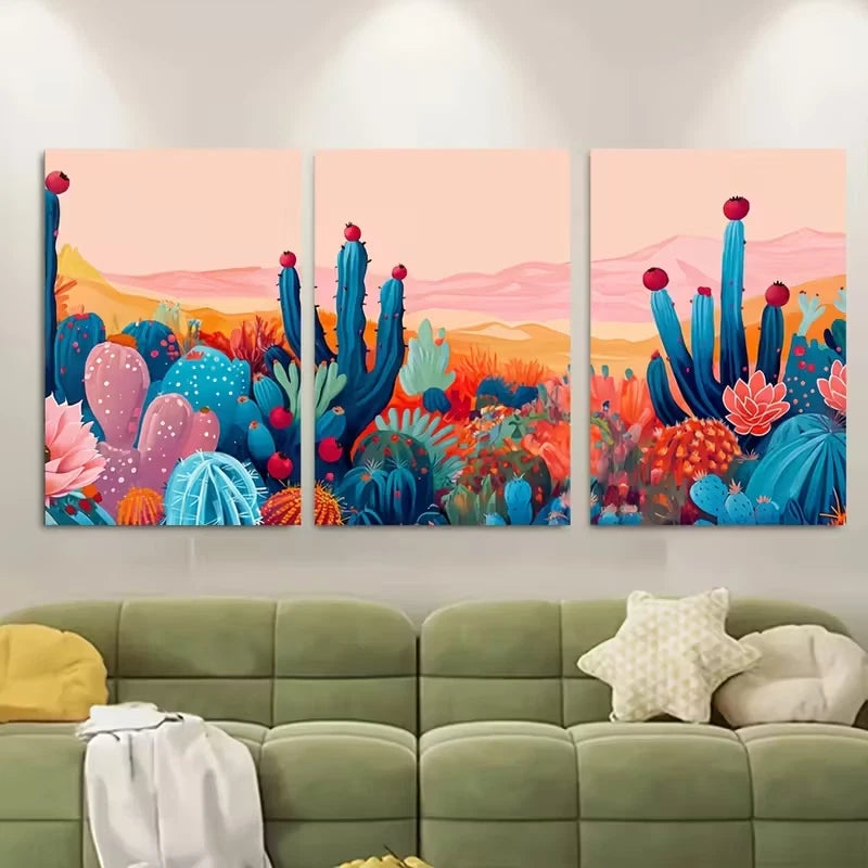 3pcs Colorful Neon Landscape Metal Print Ready to Hang Art - Bella Home Decor