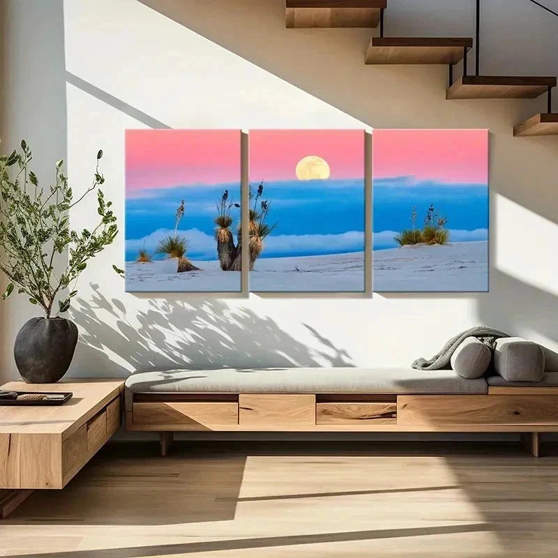 3pcs Moon & Beach Natural Landscape Modern Wall Art Set Canvas Framed 40x60cm - High Quality Print 100% Australian Made Wall Canvas Ready to Hang - Bella Home Decor
