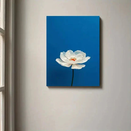 Beautiful Elegant White Flower Blue Painting  60x90cm Metal Print Ready to Hang