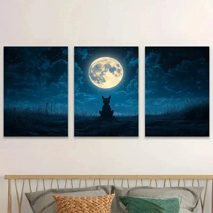 3pcs Chupacabra Under Full Moon Perfect Wall Art Set Canvas Framed 50x70cm - High Quality Print 100% Australian Made Wall Canvas Ready to Hang - Bella Home Decor