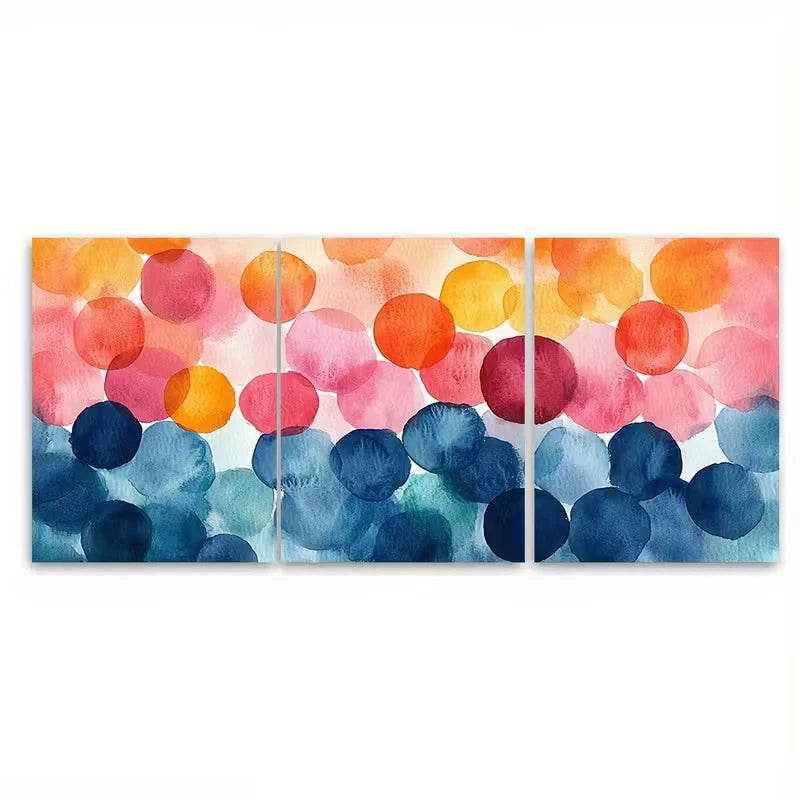 3pcs Pastel Watercolour Polka Dot Metal Print Ready to Hang Art