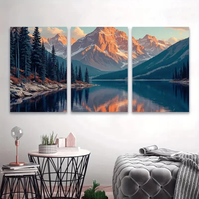 3pcs Mountain Lake Sunset Landscape Wall Art Set Canvas Framed 40x60cm - High Quality Print 100% Australian Made Wall Canvas Ready to Hang