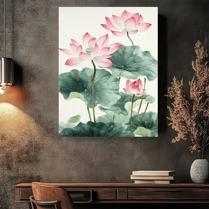 Beautiful Lush For Lotus Pond Painting 40x60cm Metal Print Ready to Hang - Bella Home Decor