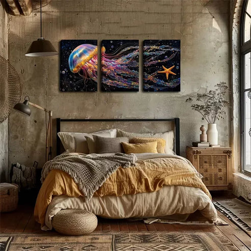 3pcs Colorful Sea Creatures Design Wall Art Set Wall Art Canvas Unframed - High Quality Print 100% Australian Made Wall Canvas - Bella Home Decor