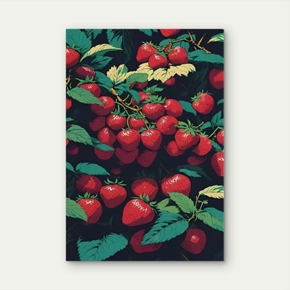 Strawberries on Green Leafed Branches 60x90cm Metal Print Ready to Hang