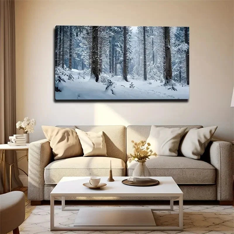 Winter Snowy Forest Wall Art Canvas Office Home Room Framed 120x60cm
