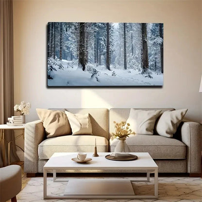 Winter Snowy Forest Wall Art Canvas Office Home Room Framed 120x60cm