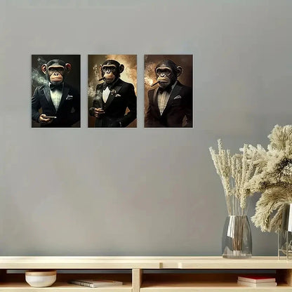 3pcs  Tuxedo Monkey M   Wall Art Canvas Framed 40x60cm - High Quality Print 100% Australian Made Wall Canvas Ready to Hang - Bella Home Decor
