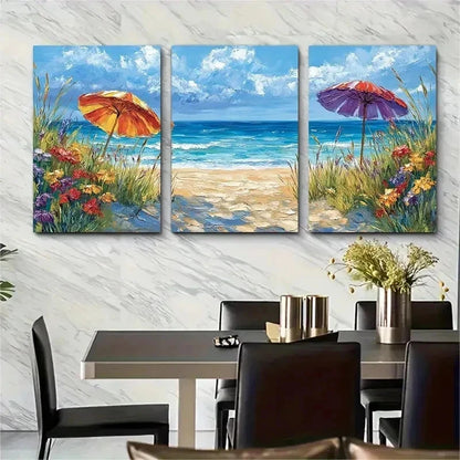 3pcs Vibrant Ocean View Impressionist Perfect Wall Art Set Canvas Framed 50x70cm - High Quality Print 100% Australian Made Wall Canvas Ready to Hang