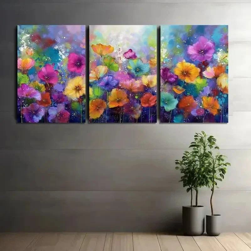 3pcs Colorful Floral Garden with Bokeh Effects Metal Print Ready to Hang Art - Bella Home Decor