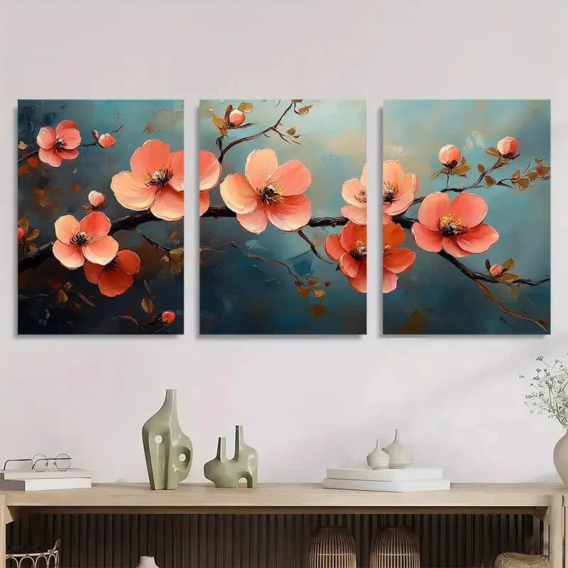3pcs Abstract Floral Landscape Painting Metal Print Ready to Hang Art - Bella Home Decor