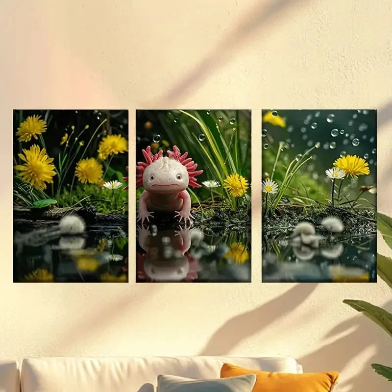 3pcs Picture of little chicken in the water Wall Art Set Canvas Framed 60x90cm - High Quality Print 100% Australian Made Wall Canvas Ready to Hang
