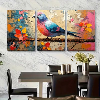 3pcs Colorful Pigeon Impasto Painting Metal Print Ready to Hang Art - Bella Home Decor