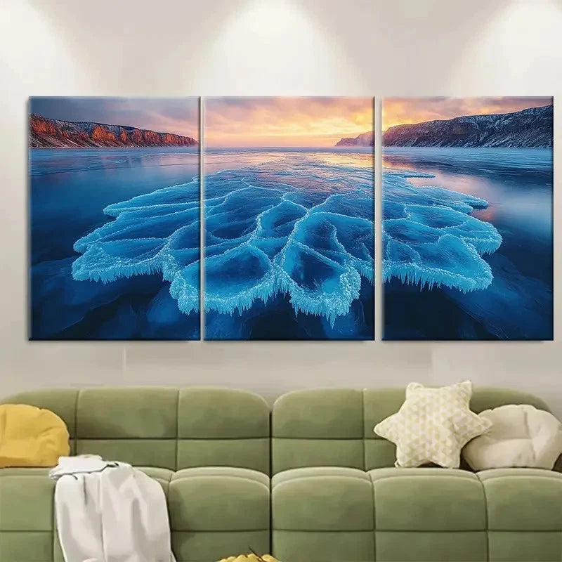 3pcs Ethereal Blue Ice Lake RI  Wall Art Set Canvas Framed 40x60cm - High Quality Print 100% Australian Made Wall Canvas Ready to Hang